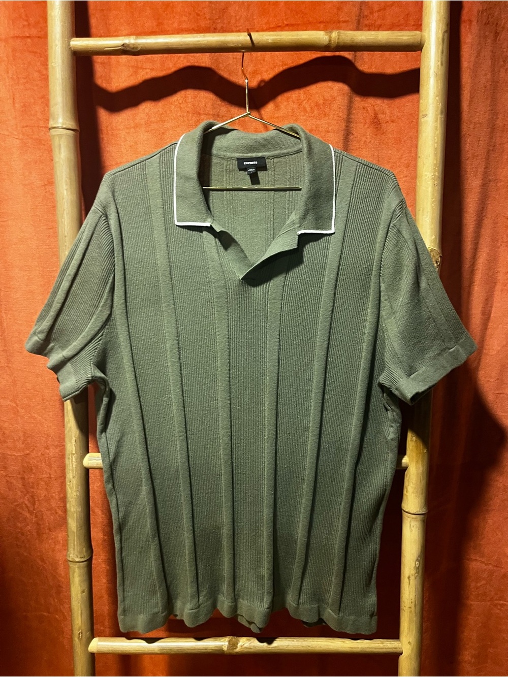 Express Men's Olive Green Knit Polo